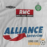 Zoom sur les sponsors Alliance Intérim et RMC du maillot ASSE 2002/2003
