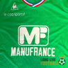 Détail du sponsor Manufrance sur le maillot rétro ASSE 75-76