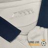 Détail du col du maillot extérieur Le Havre AC 2020-2021 Joma, coloris gris avec liseré bleu marine