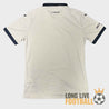 Vue arrière du maillot extérieur Le Havre AC 2020-2021, inscription #PIONNIER au dos du col