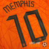 Zoom sur le flocage Memphis Depay 10 du maillot des Pays-Bas 2020